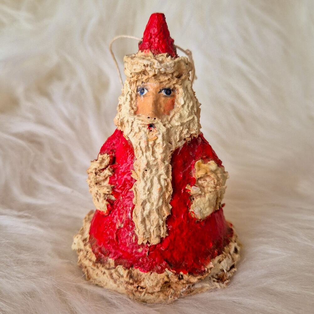OOAK Elizabeth Britton Folk Art Papier Mache Santa Christmas Ornament